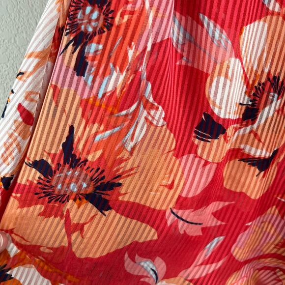 Tahari ASL Ruffle Hem Tie Waist V-Neck Short Sleeve Pink Floral Mini Dress 2 NWT - Picture 15 of 16